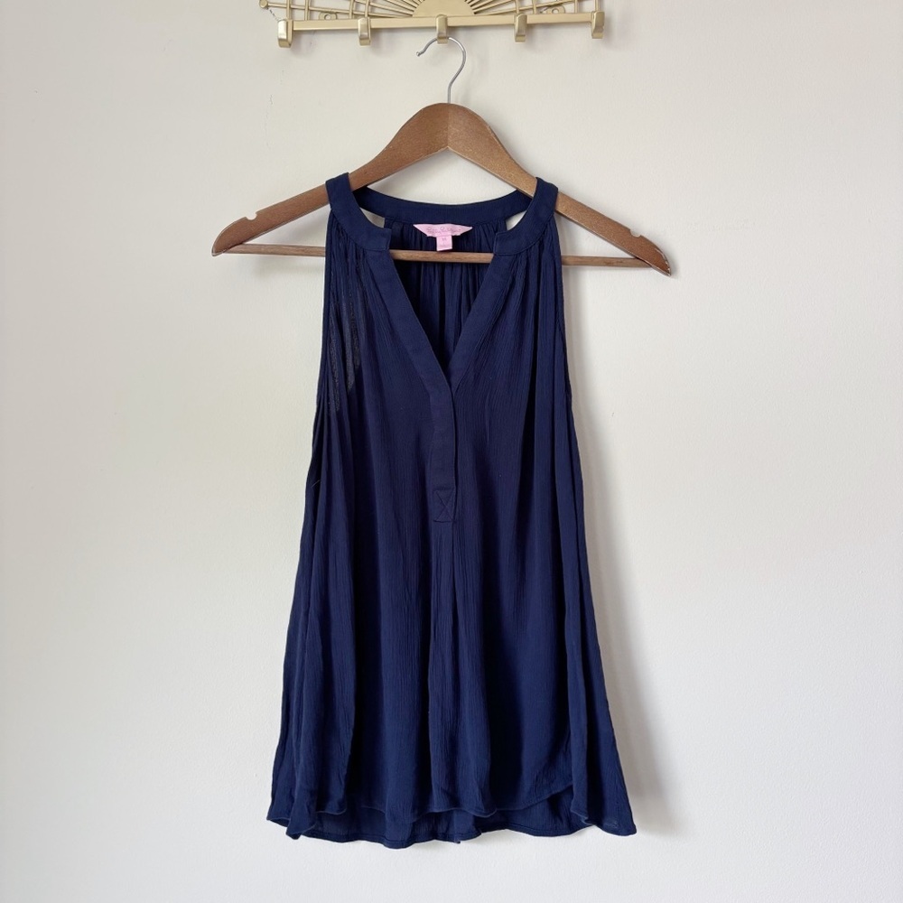 Lilly Pulitzer Navy Blue Rianne V Neck Gauzy Tank Top XS Coastal Summer